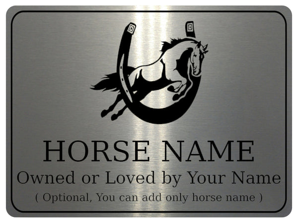 757 Custom Personalised Horseshoe Name Pony Metal Aluminium Sign Stable Door Plaque