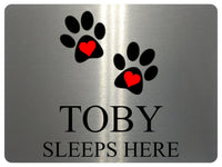 716 Custom Personalised Name SLEEPS HERE Pets Dog Cat Metal Aluminium Sign Plaque Door Wall