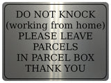 1291 DO NOT KNOCK (working from home) Metal Aluminium Plaque Sign Door PARCEL BOX