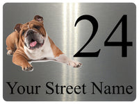 AL057 Custom Personalised Address Bulldog Digitally Printed Metal Aluminium Sign Plaque Door Gate