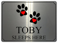 717 Custom Personalised Name SLEEPS HERE Pets Dog Cat Metal Aluminium Sign Plaque Door Wall