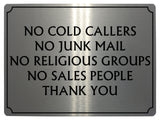 524 NO COLD CALLERS NO JUNK MAIL Metal Aluminium Plaque Sign Front Door Wall House Office