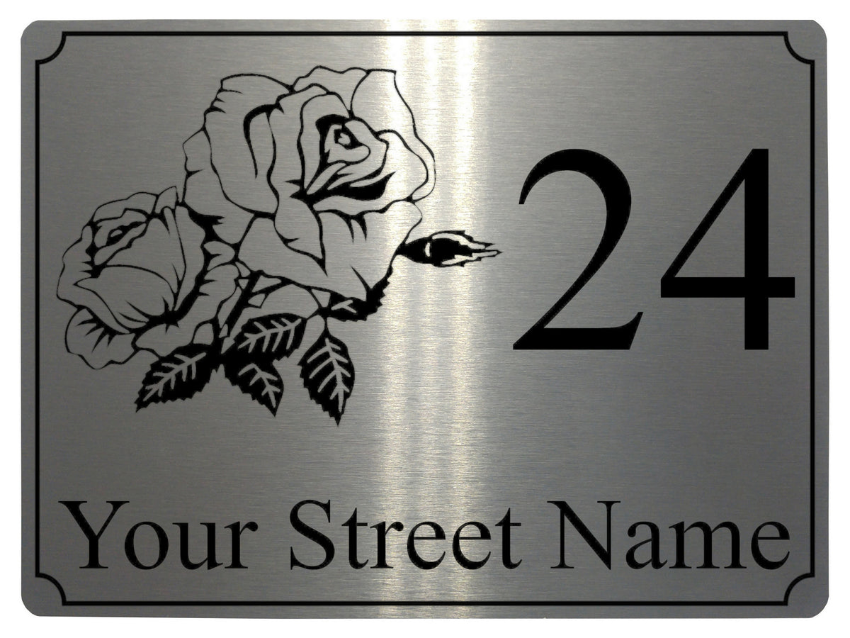 610 Custom Personalised Rose Number Address House Metal Aluminium Sign Plaque For Front Door Wall Gate