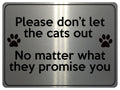 1871 Please don't let the cats out Door Gate Metal Aluminium Plaque Sign