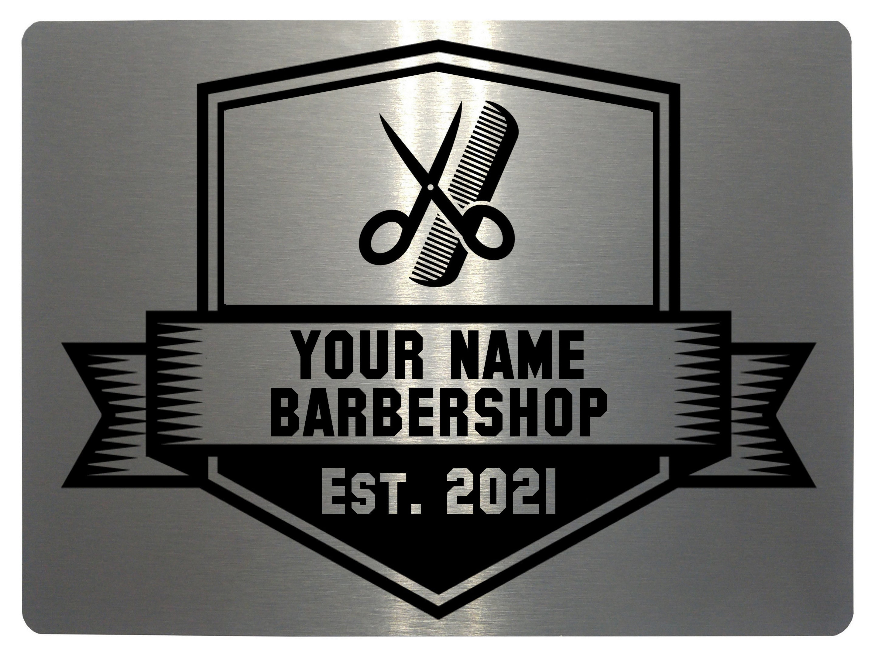554 Custom Personalised BARBERSHOP Metal Aluminium Sign Plaque Door Wall Gate