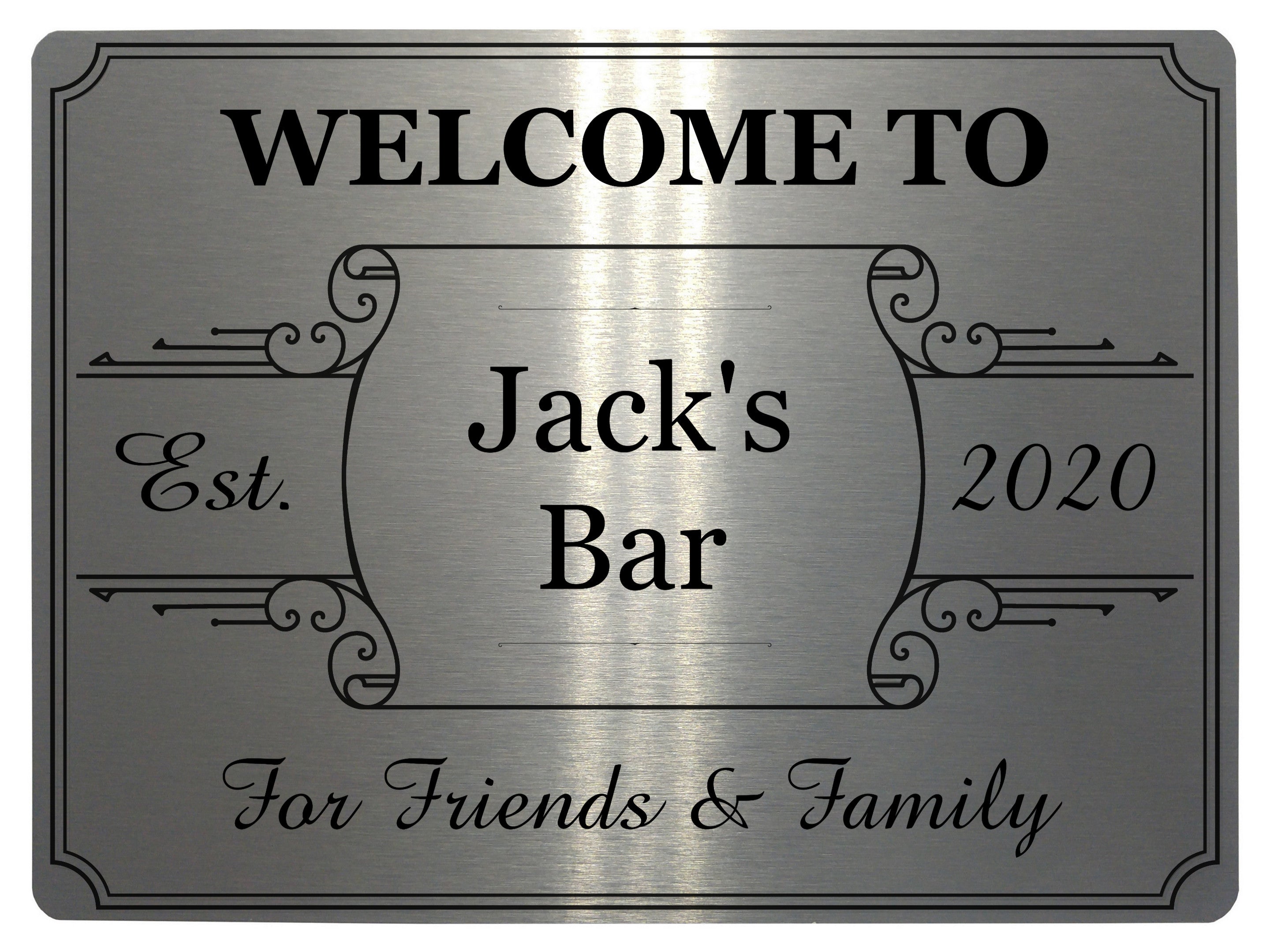 192 Personalised WELCOME TO YOUR NAME BAR Metal Aluminium Sign Door Plaque Pub