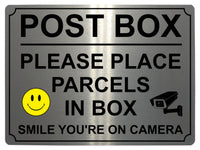 452 POST BOX SMILE YOU'RE ON CAMERA Metal Aluminium Plaque Sign House Office Gate Letters Parcels