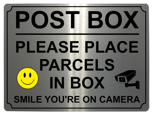 452 POST BOX SMILE YOU'RE ON CAMERA Metal Aluminium Plaque Sign House Office Gate Letters Parcels