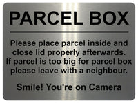 1807 PARCEL BOX  Smile! You're on Camera Metal Aluminium Plaque Sign