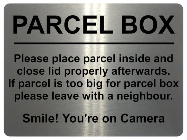 1807 PARCEL BOX  Smile! You're on Camera Metal Aluminium Plaque Sign