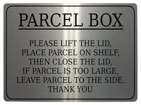 620 PARCEL BOX LIFT THE LID Metal Aluminium Plaque Sign Door House Office Letters Post