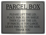 620 PARCEL BOX LIFT THE LID Metal Aluminium Plaque Sign Door House Office Letters Post