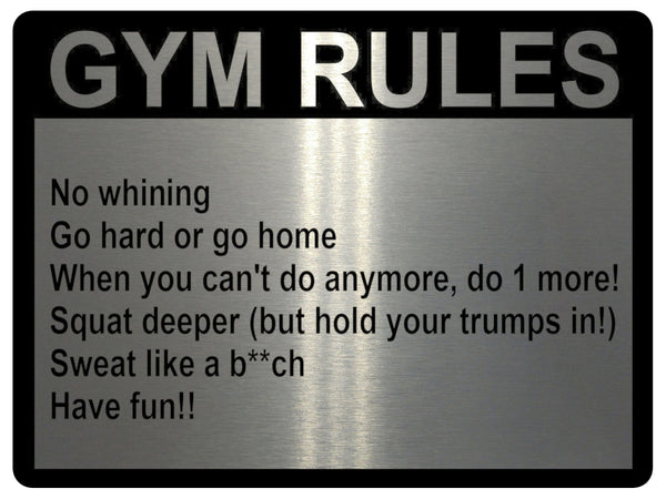 784 GYM RULES Safety Funny Door Wall Metal Aluminium Plaque Sign Fitness Club