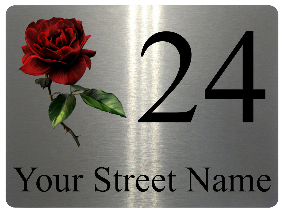 1458 Custom Personalised Address Rose Metal Aluminium Plaque Sign House Door Office