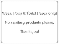 1058 Wees, Poos & Toilet Paper Only! No Sanitary Products Metal Aluminium Plaque Sign Door