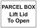 621 PARCEL BOX Lift Lid To Open Metal Aluminium Plaque Sign Door House Office Letters Post