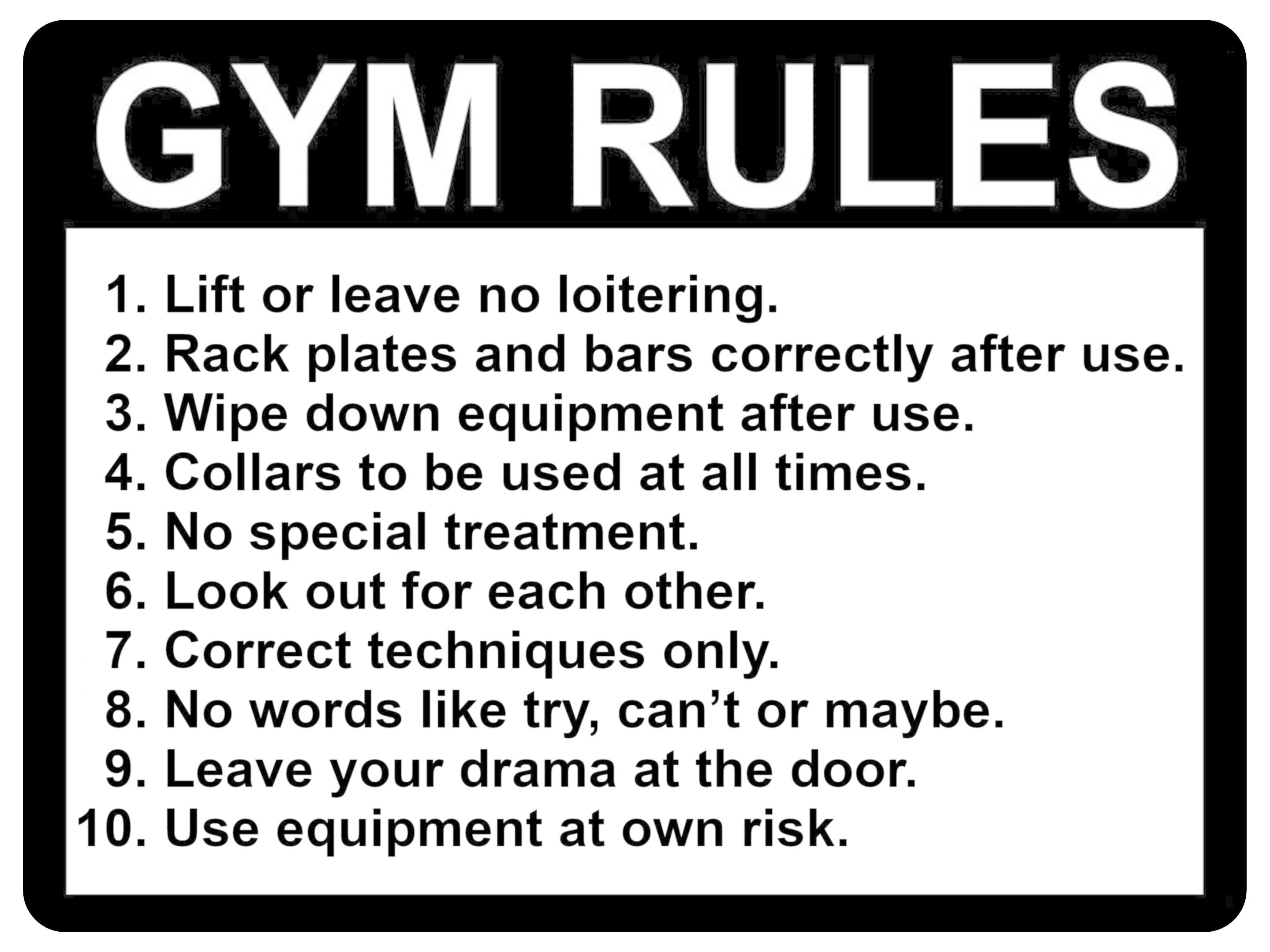 897 GYM RULES Safety Funny Door Wall Metal Aluminium Plaque Sign Fitness Club