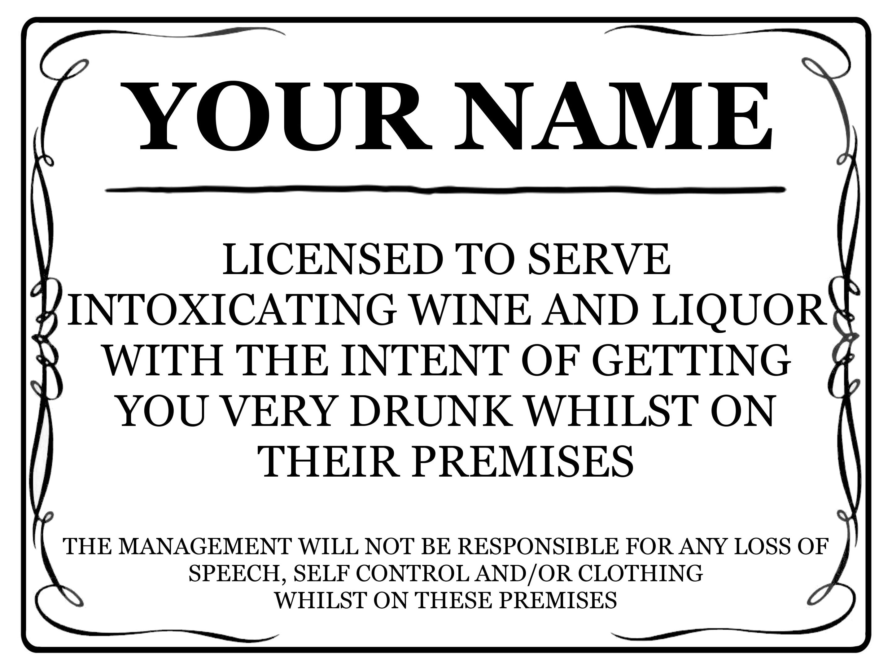 145 Personalised Name Licensed Funny Metal Aluminium Sign Plaque Door Wall Pub Bar