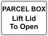 622 PARCEL BOX Lift Lid To Open Metal Aluminium Plaque Sign Door House Office Letters Post