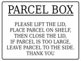 619 PARCEL BOX LIFT THE LID Metal Aluminium Plaque Sign Door House Office Letters Post