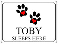 717 Custom Personalised Name SLEEPS HERE Pets Dog Cat Metal Aluminium Sign Plaque Door Wall