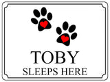 717 Custom Personalised Name SLEEPS HERE Pets Dog Cat Metal Aluminium Sign Plaque Door Wall