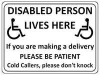 1245 DISABLED PERSON LIVES HERE Metal Aluminium Plaque Sign For Door Gate House