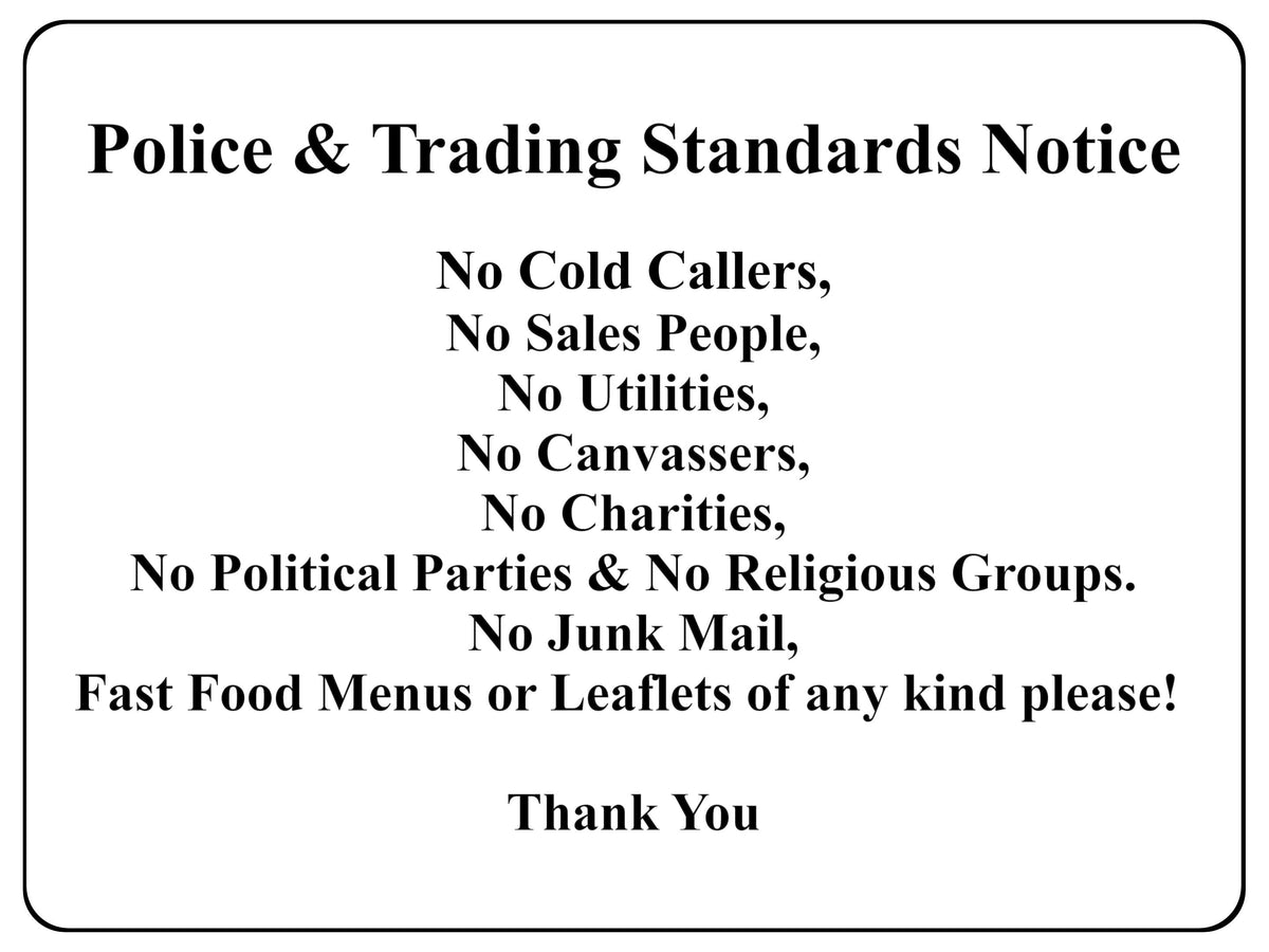 1242 Notice No Cold Callers Metal Aluminium Plaque Sign Door Gate House Office