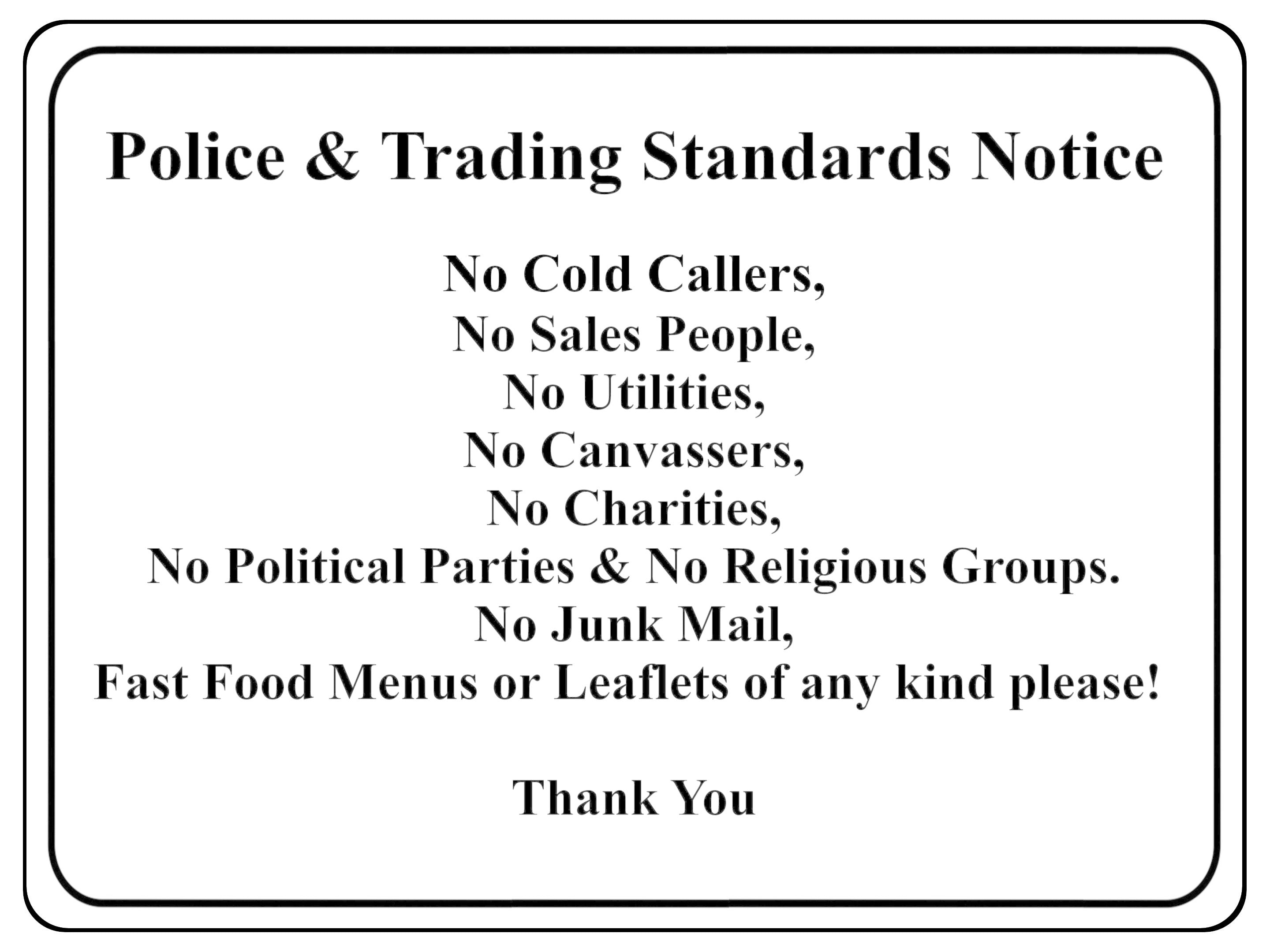 1243 Notice No Cold Callers Metal Aluminium Plaque Sign Door Gate House Office