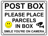 452 POST BOX SMILE YOU'RE ON CAMERA Metal Aluminium Plaque Sign House Office Gate Letters Parcels