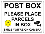 452 POST BOX SMILE YOU'RE ON CAMERA Metal Aluminium Plaque Sign House Office Gate Letters Parcels