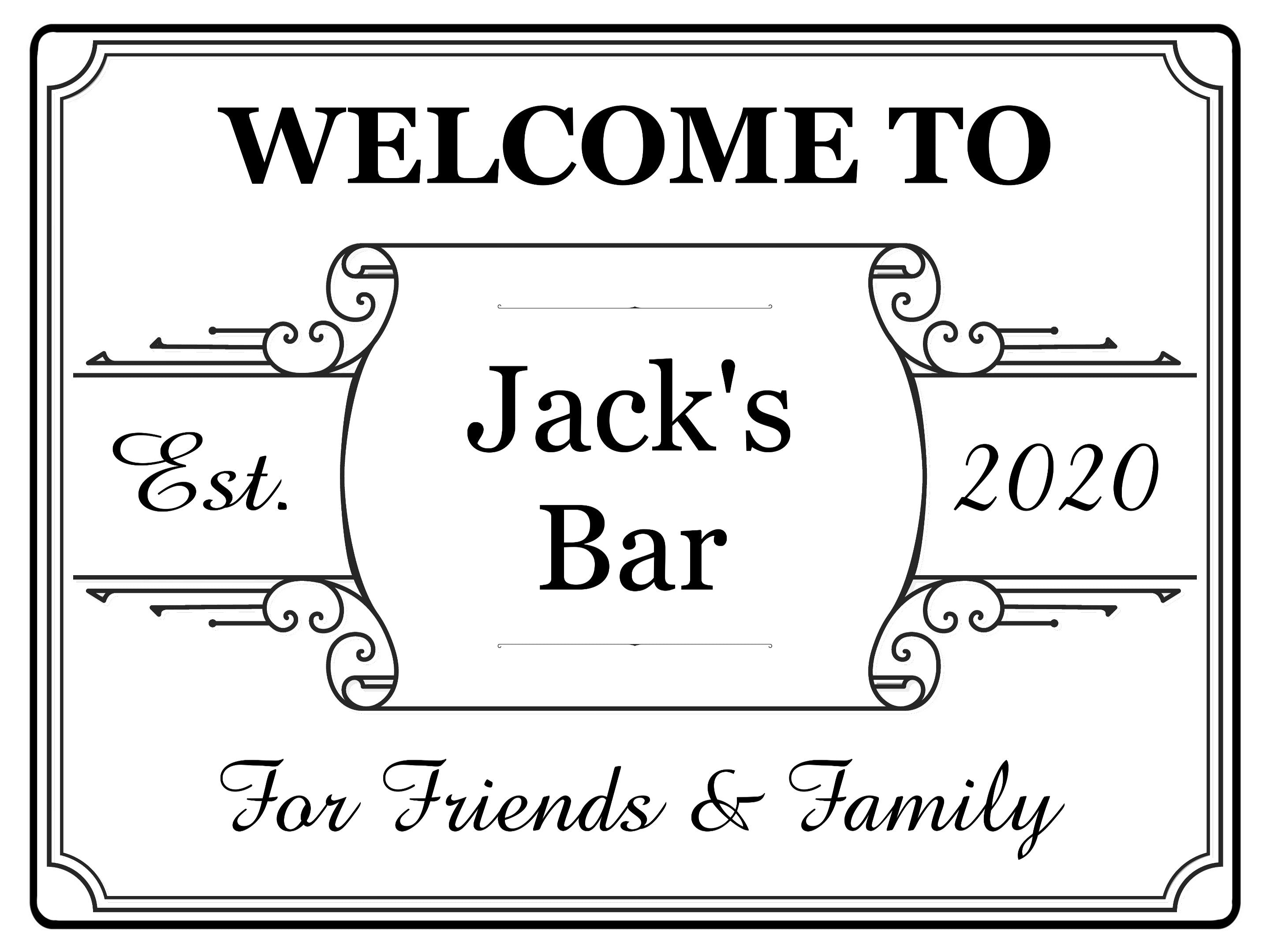 192 Personalised WELCOME TO YOUR NAME BAR Metal Aluminium Sign Door Plaque Pub