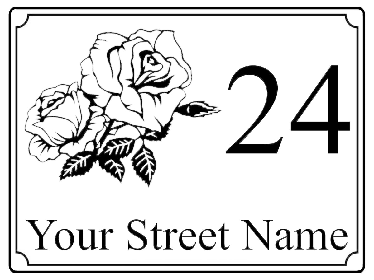610 Custom Personalised Rose Number Address House Metal Aluminium Sign Plaque For Front Door Wall Gate