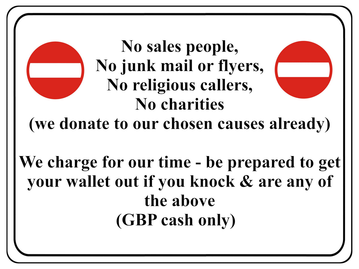 1249 No sales people, No junk mail Metal Aluminium Plaque Sign Door House Office