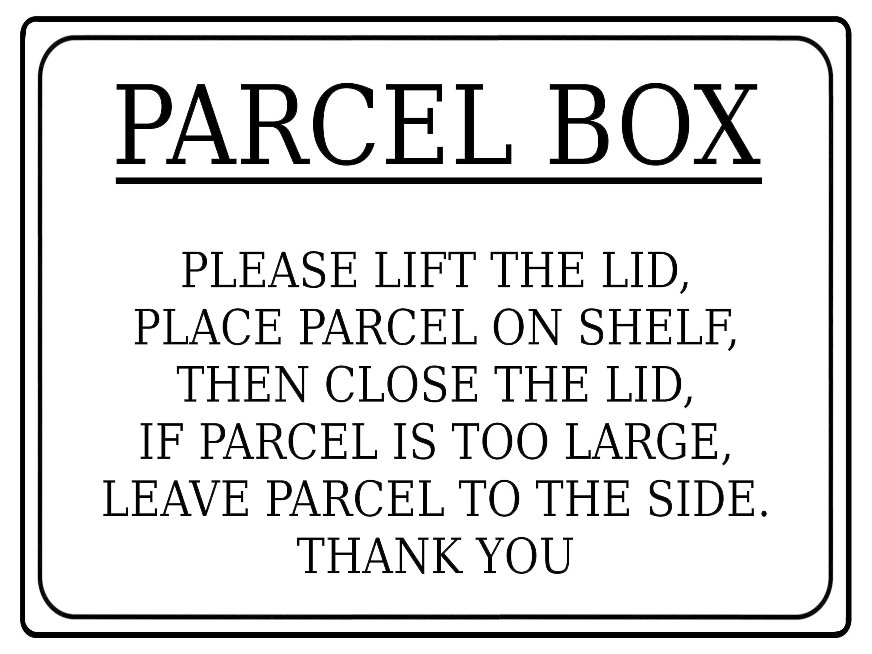 620 PARCEL BOX LIFT THE LID Metal Aluminium Plaque Sign Door House Office Letters Post