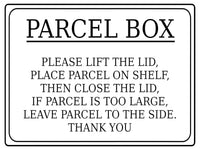 620 PARCEL BOX LIFT THE LID Metal Aluminium Plaque Sign Door House Office Letters Post