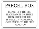 620 PARCEL BOX LIFT THE LID Metal Aluminium Plaque Sign Door House Office Letters Post