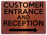 1823 CUSTOMER ENTRANCE AND RECEPTION Arrow Right Metal Aluminium Plaque Sign