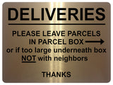 1794 DELIVERIES PLEASE LEAVE PARCELS IN PARCEL BOX Metal Aluminium Plaque Sign