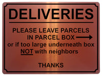 1795 DELIVERIES PLEASE LEAVE PARCELS IN PARCEL BOX Metal Aluminium Plaque Sign