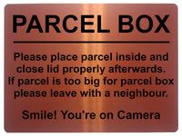 1807 PARCEL BOX  Smile! You're on Camera Metal Aluminium Plaque Sign