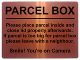 1807 PARCEL BOX  Smile! You're on Camera Metal Aluminium Plaque Sign