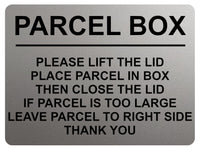 1741 PARCEL BOX PLEASE LIFT THE LID Right Door Gate Metal Aluminium Plaque Sign