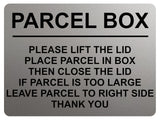 1741 PARCEL BOX PLEASE LIFT THE LID Right Door Gate Metal Aluminium Plaque Sign