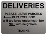 1792 DELIVERIES PLEASE LEAVE PARCELS IN PARCEL BOX Metal Aluminium Plaque Sign