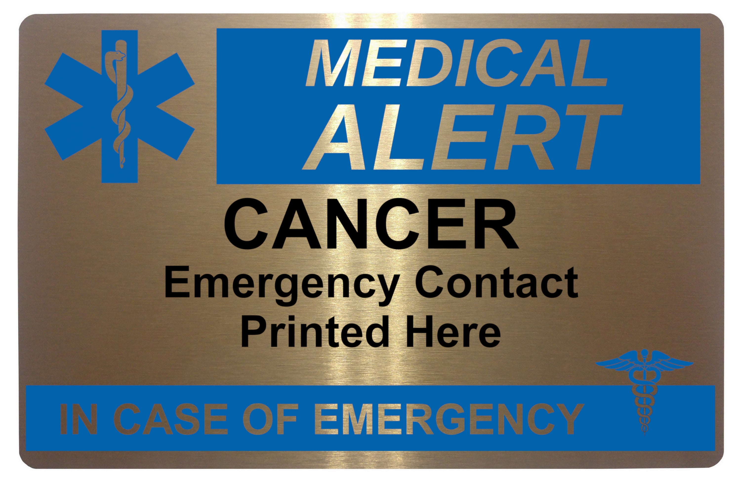 627 CANCER Case of Emergency Medical Alert Metal Card Custom Personalised Printed