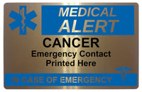 627 CANCER Case of Emergency Medical Alert Metal Card Custom Personalised Printed