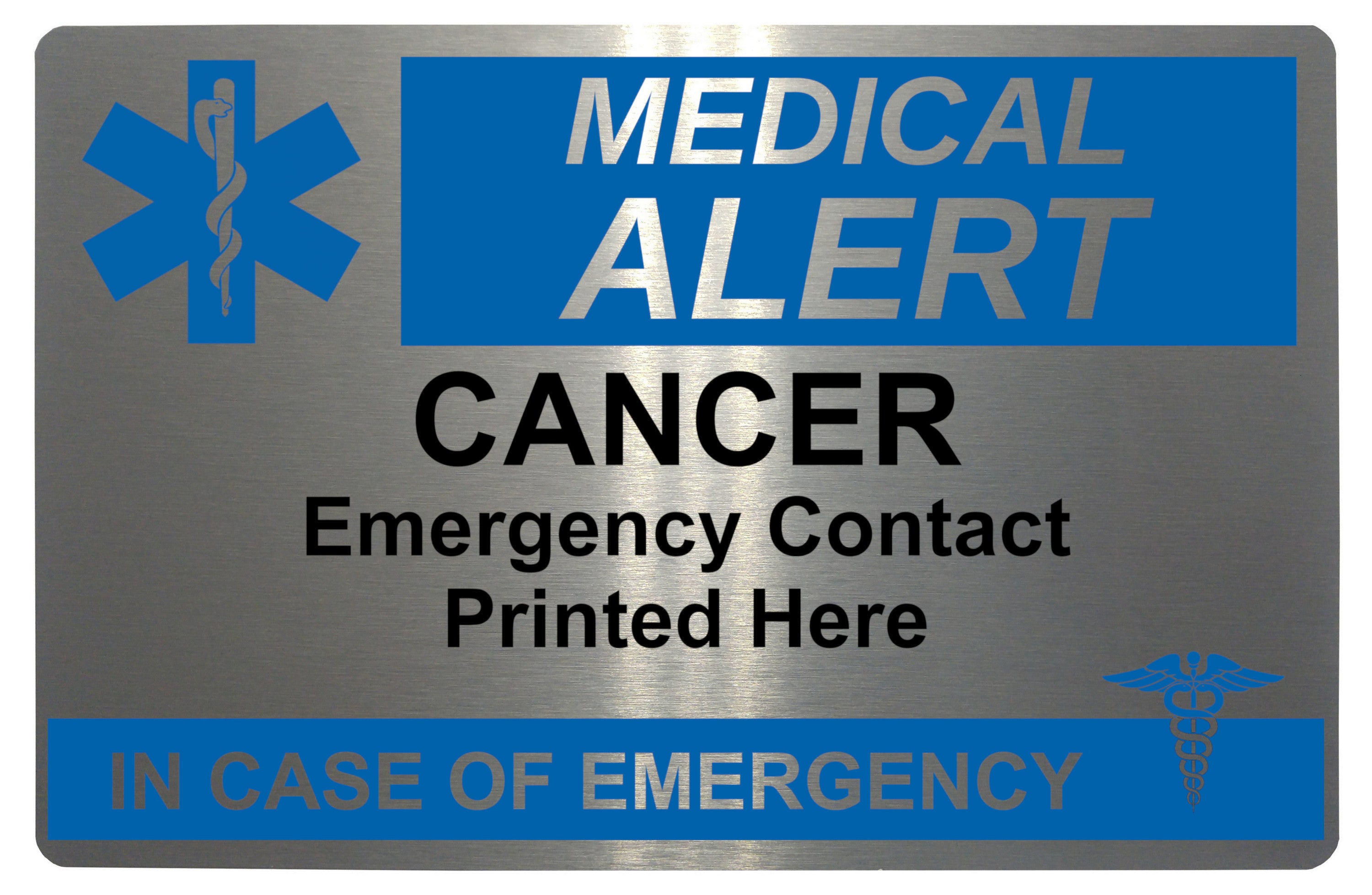 627 CANCER Case of Emergency Medical Alert Metal Card Custom Personalised Printed