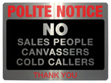 580 NO SALES PEOPLE COLD CALLERS Metal Aluminium Plaque Sign Front Door House