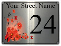 654 Personalised Poppy Number Address House Metal Aluminium Sign Plaque Door Wall Gate